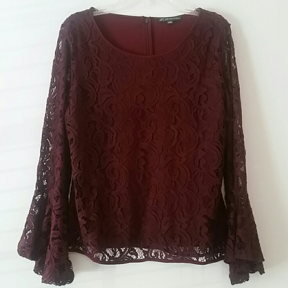 NWOT Wine Lace Bell Sleeve Top